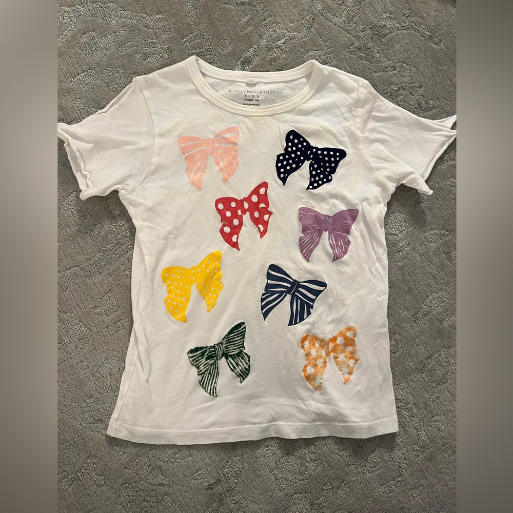 Stella McCartney Girls White Short Sleeve Tee Shirt with Colorful Bows